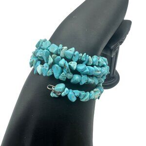 Turquoise Chip Bead Wire Wrap Bracelet Adjustable Handmade Natural Stone